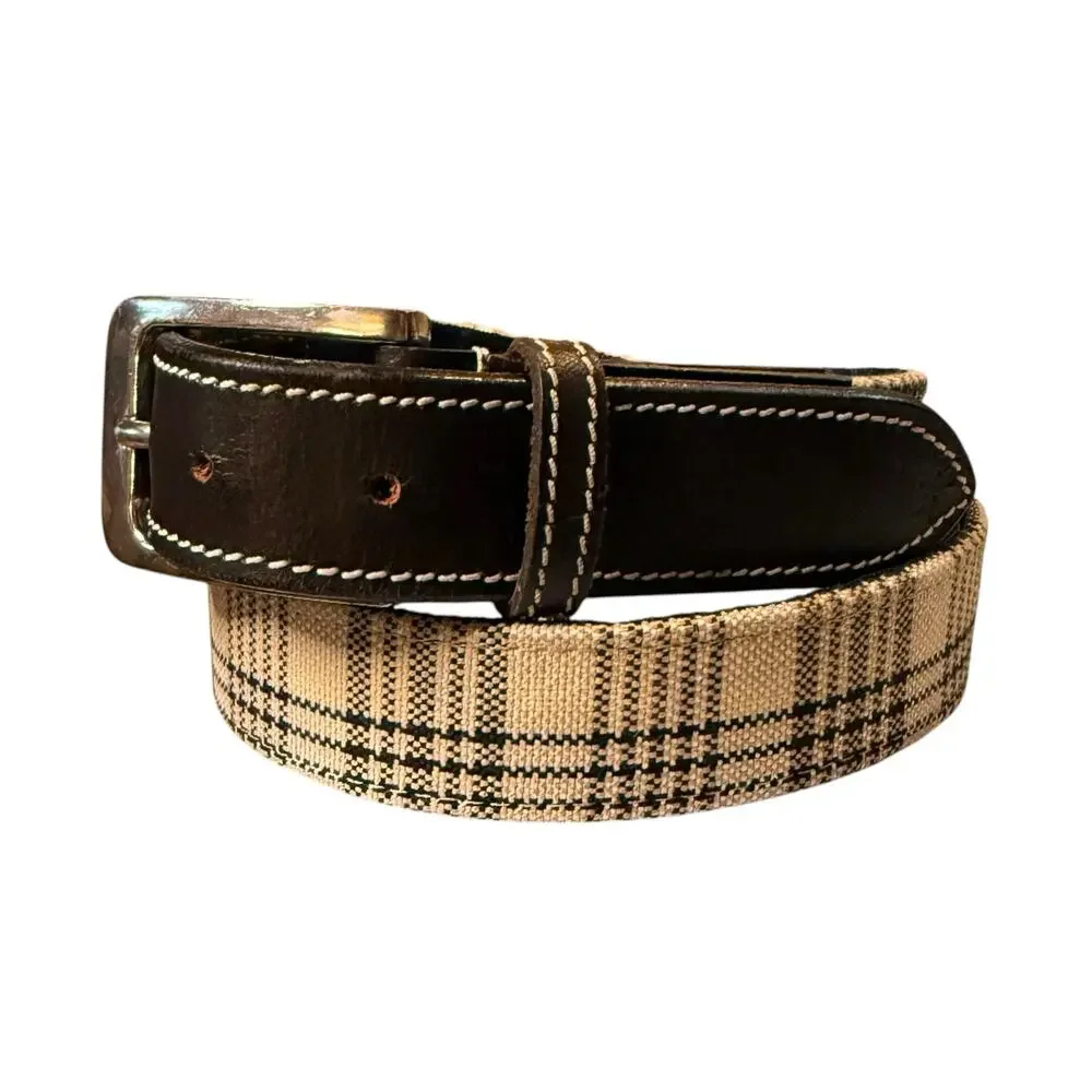 Baker Equine Couture Unisex Classic Plaid Belt Cream Black Brown Sz S (32-33)